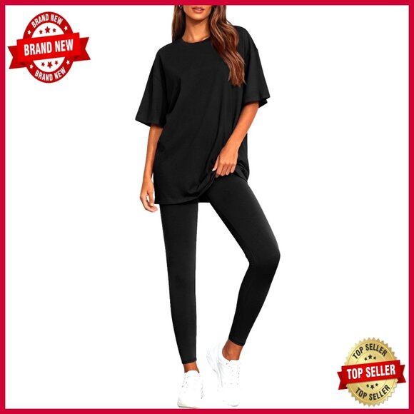 Oversized Tunic Top & Leggings Lounge Set Lightweight Stretchy Fabric